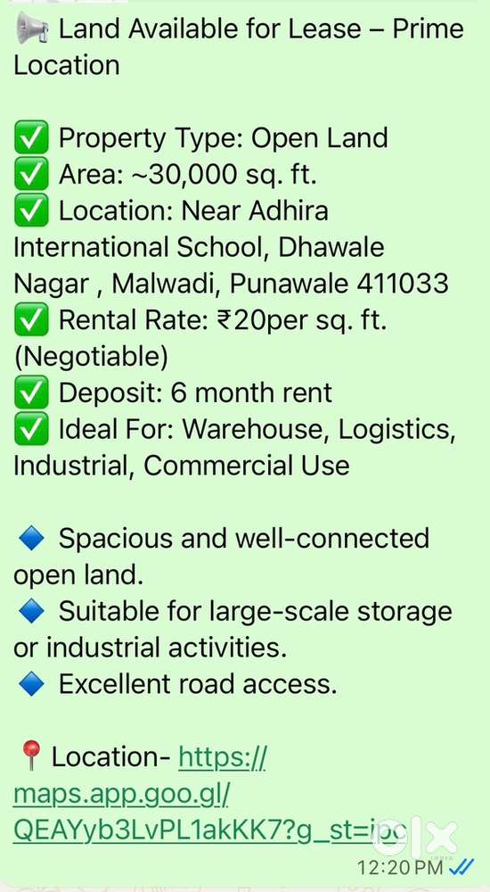 33,000 sqft plot for rent