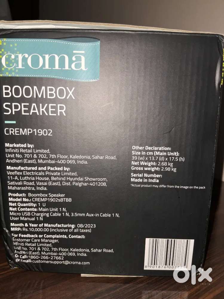 Croma Boombox speaker 40 W Cremp 1902 in brand new unused condition