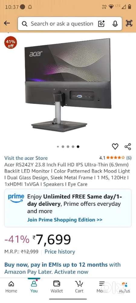 New Acer RS242Y Monitor – Still in Box, Not Used