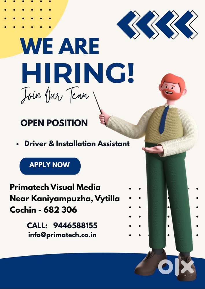 Wantd-Driver & Installation Assi(Audio Visual Rental Company) – Cochin