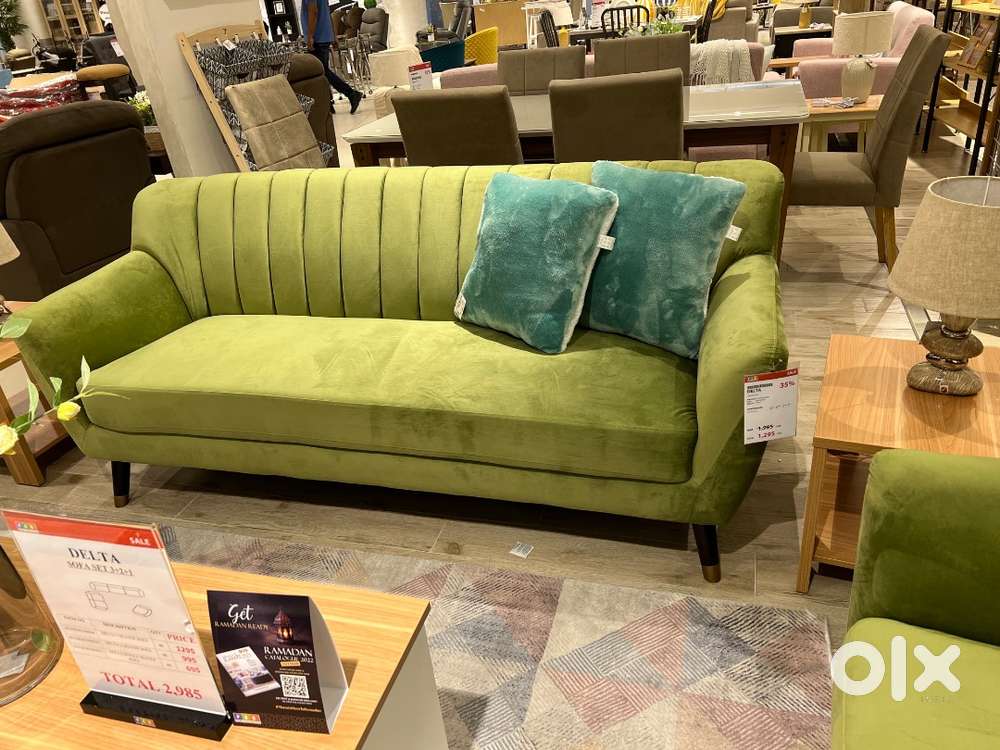 Home center made 3 and 2 seater sofa,  IKEA made 6 seater dining table