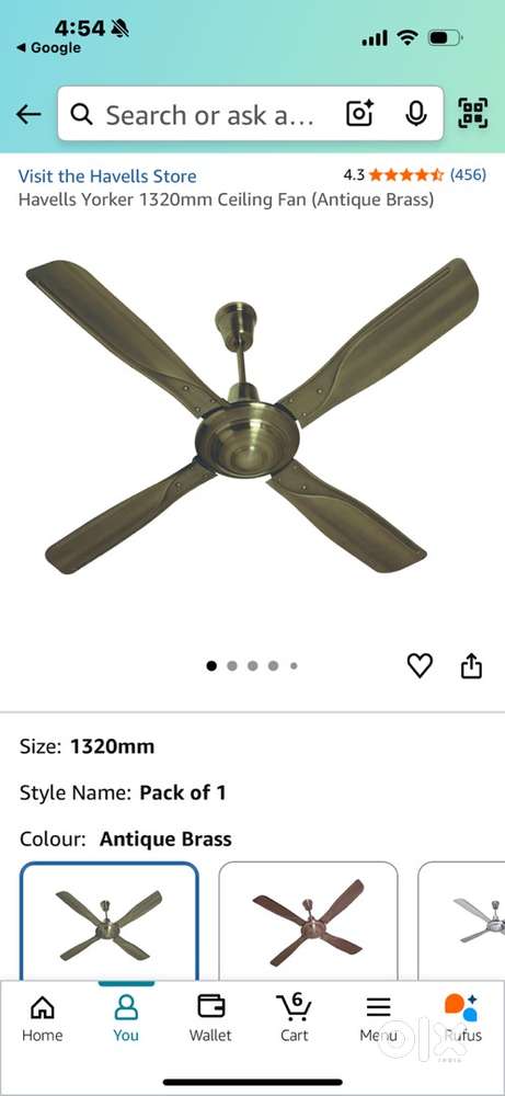 Havells Yorker 1320mm Ceiling Fan (Antique Brass)