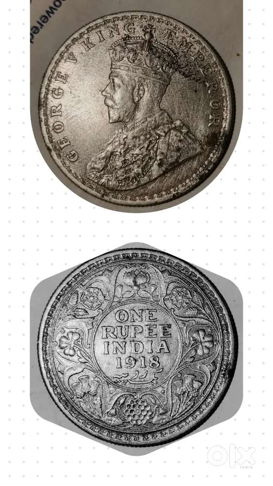 PURE SILVER OLD BRITISH INDIA COIN 1918 GEORGE V KING