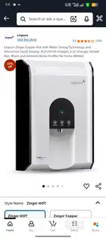 Livpure Zinger Copper (Hot RO+UV+UF+Taste Enhancer) Water Purifier