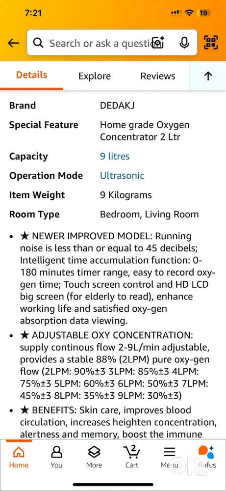 DEDAKJ DDT-2A Oxygen Concentrator 2-9L/min 90% High Purity AC110V