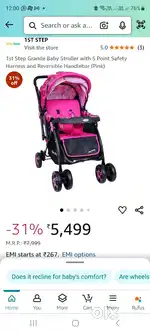 Grande Baby Stroller with 5 Point Safety  and Reversible Handlebar