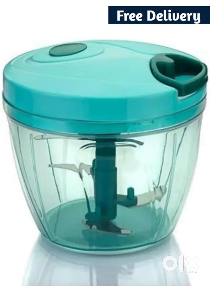 Manual Food Chopper with Pull String, Turquoise, 3-Blade Design
