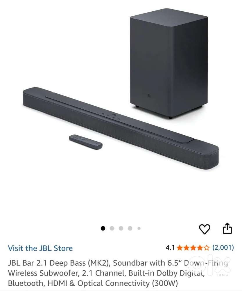 JBL Bar Wireless Subwoofer, 2.1 Deep Bass (MK2), Soundbar