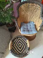 Garden cane chair and foot rest