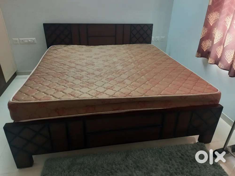 Sheesham wood king size cot and spring mattress