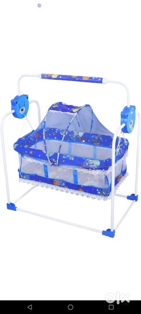 Swing Cradle Jhula with Mosquito Net for New Born (Blue)
