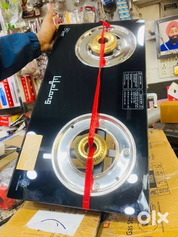 Automatic 2 burner new gas stove toughened glass nice flame Cod delhi