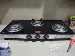 Pigeon Black 3 Burner Gas Stove with free regulator and pipe