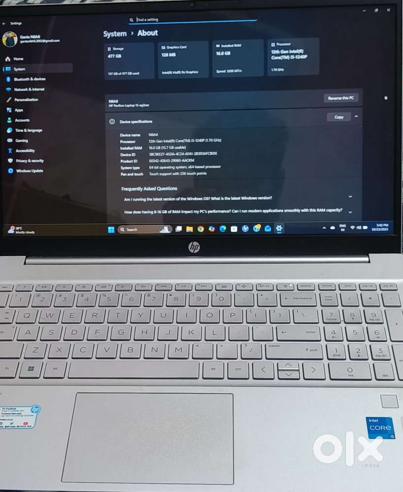 HP Pavilion 12th gen Intel core i5-1240P Processor 128MB Graphic card