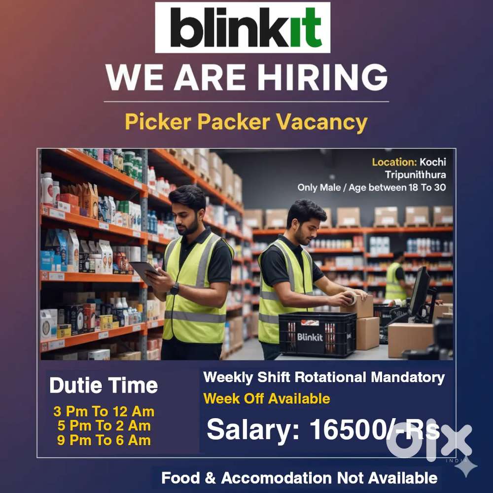 Tripunithura Blinkit Packing Picking vacancy