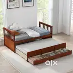 wooden trundle bed with storage,