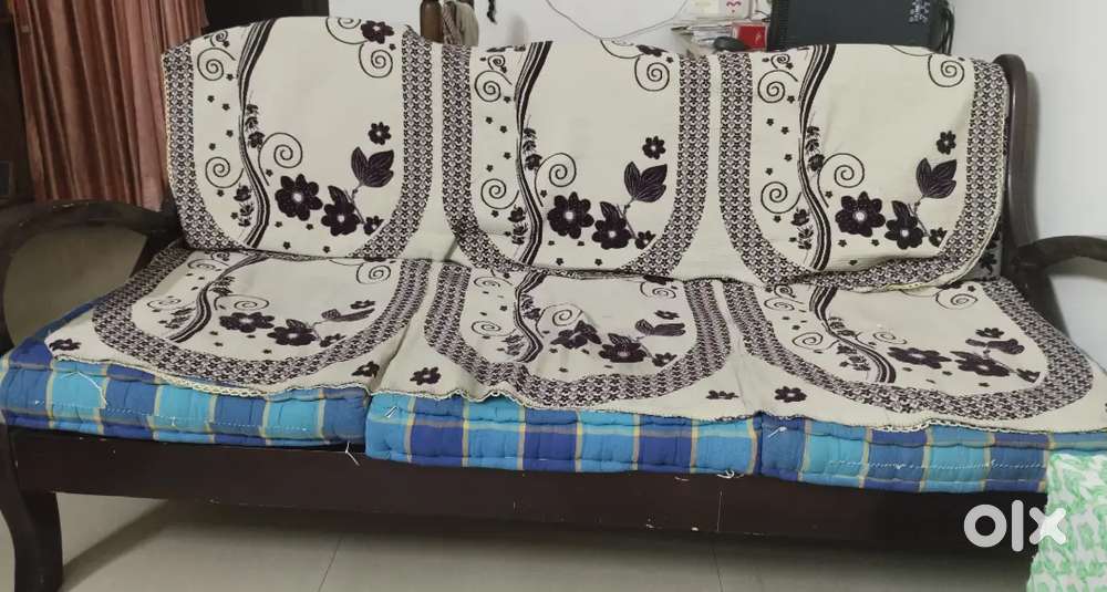 Brown Sofa with Cushions and Cover