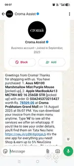 MacBook 2 purchased on in August 2025 Chroma outlet Dhanbad