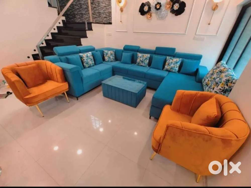 Nagpur Furniture Zone, Luxury U Shape Sofa with 2 Flower Chair