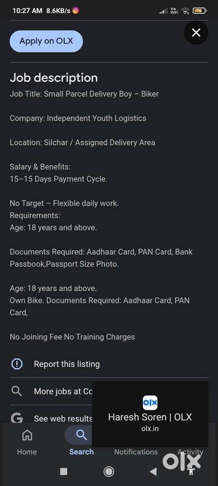 Job Title: Small Parcel Delivery Boy