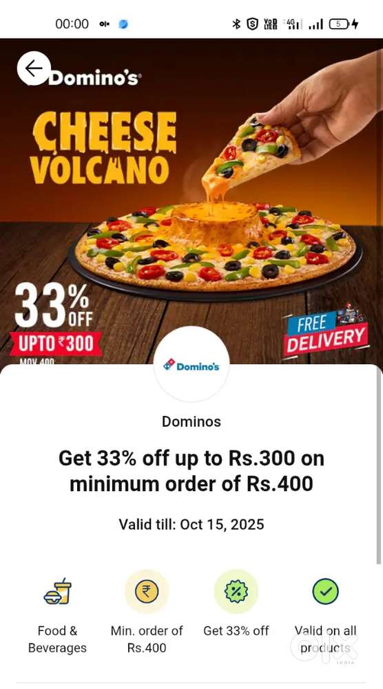 Dominos  Pizza 33% off