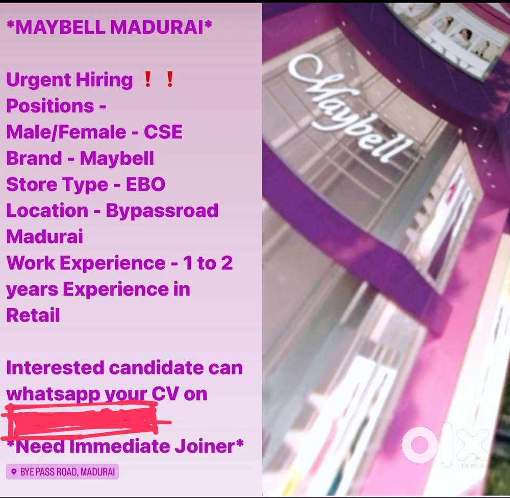 Sales girl for maybell showroom at ponmeni bypass