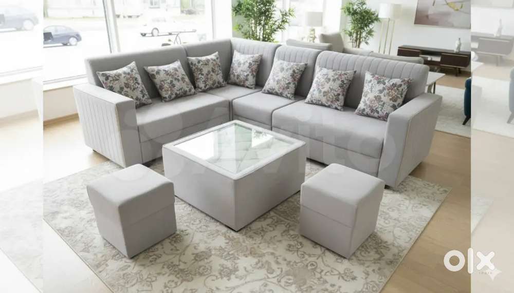 L Shape Sofa +Table +2 poufy Complete  Set Direct From Factory