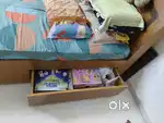 Queen bed, dining table