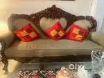 5-seater wooden sofa set with glass centre table + twin seater
