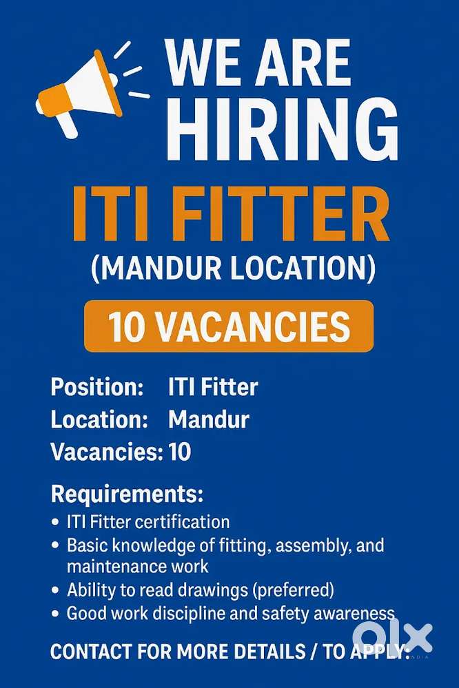 ITI fitters required for Mandur near Airport for UPVC INdustry