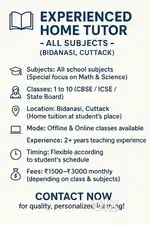 Experienced home tutor for all subjects (Bidanasi, Cuttack)