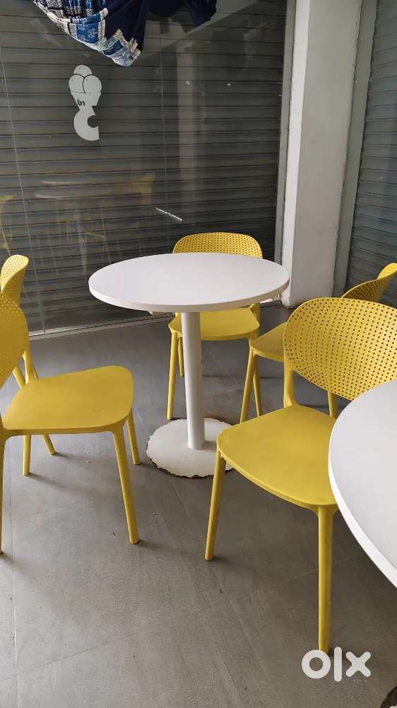 Iron wood table fiber chairs