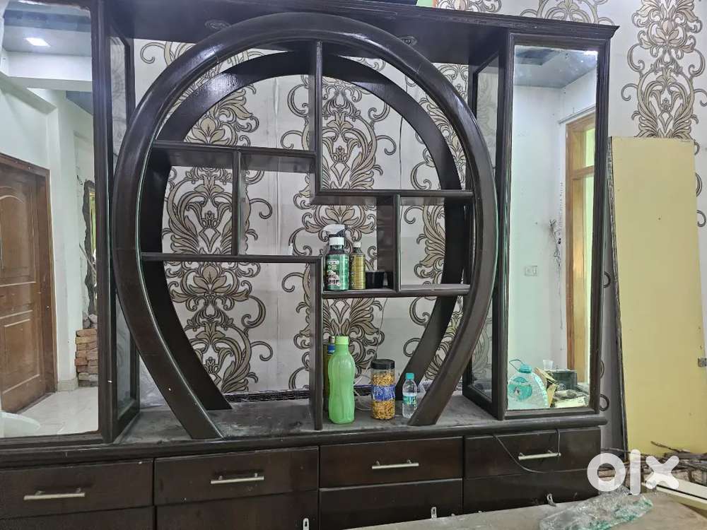 Beautiful Arc shaped wooden divider with storage