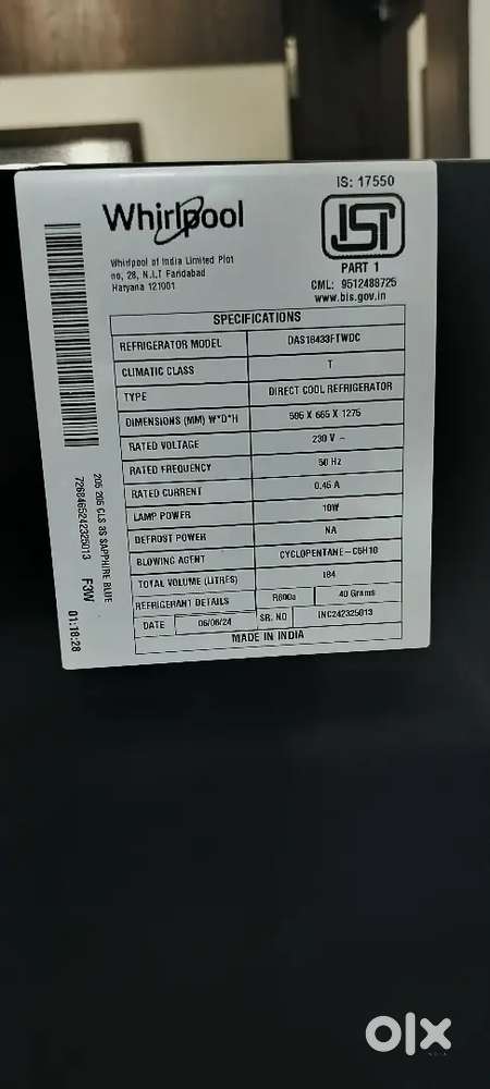 Whirlpool single door 184 Lit.