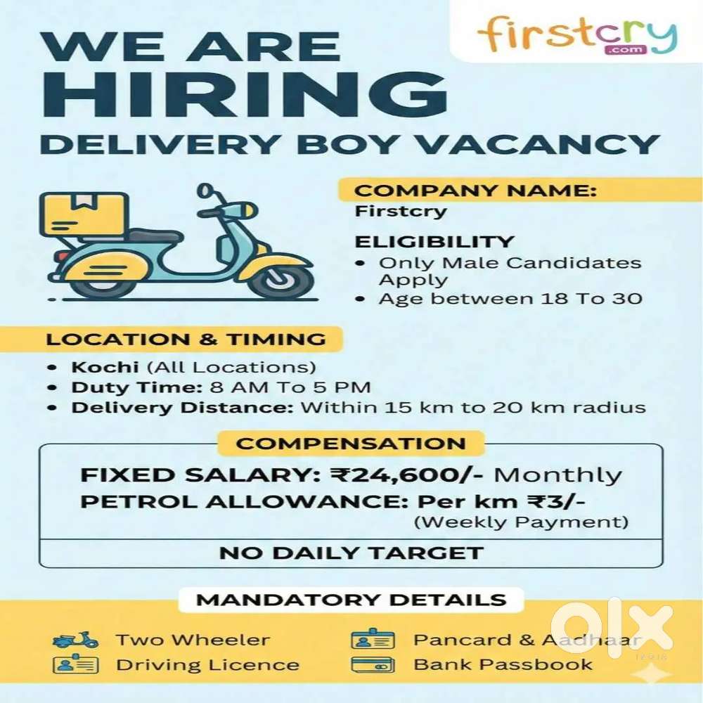 Delivery boy Vacancy for kochi
