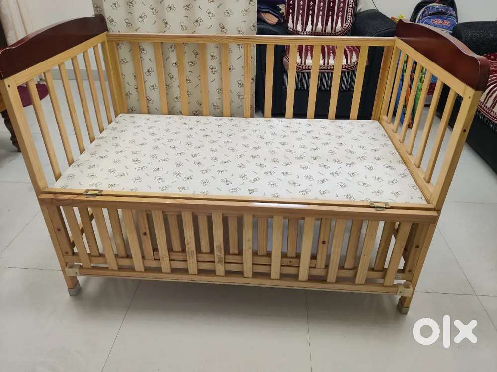 Babyhug Wooden Cot + Kurl-on Mattress  Multi-Use Crib with Storage