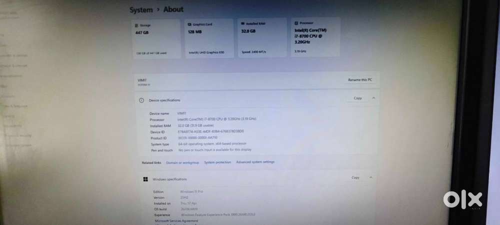 Intel i7 8th Gen Desktop  32GB RAM  240GB SSD  Dell 22″  Logitech