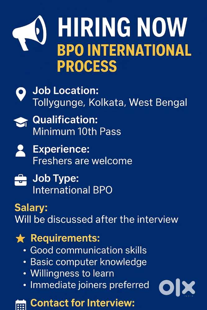 URGENT HIRING FOR INTERNATIONAL BPO PROCESS