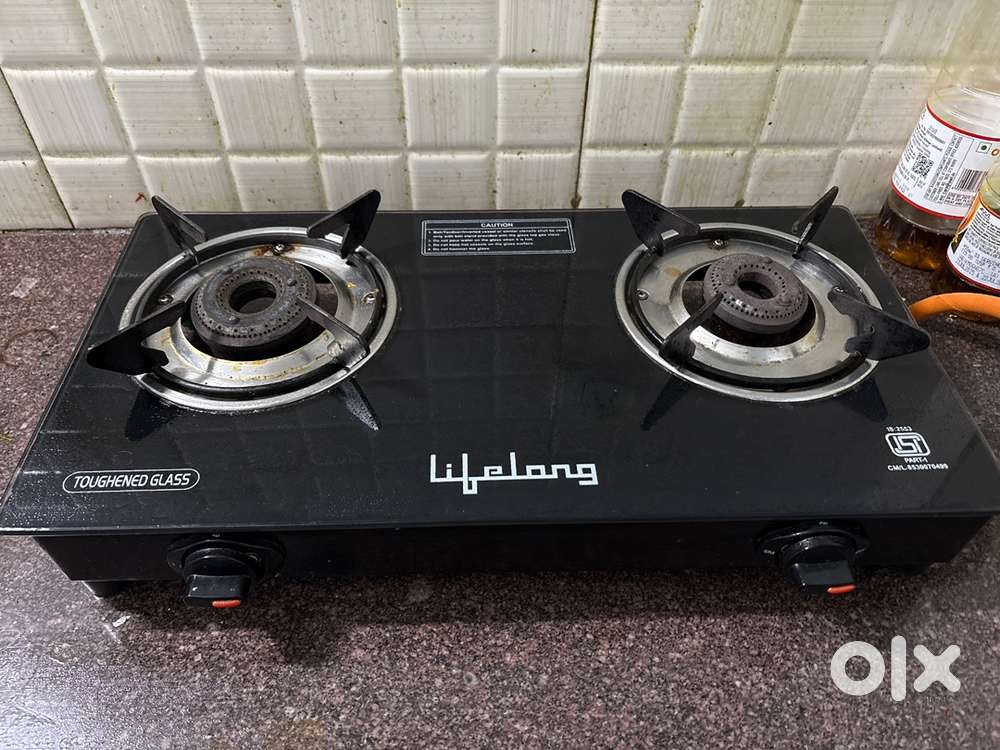 Glass top double burner gas stove