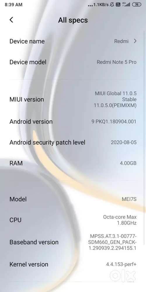 4g mobile Radmi not5 pro 4,gb ram 64 sprs