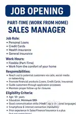 Job Opening: Part-Time (Work From Home) – Sales Manager