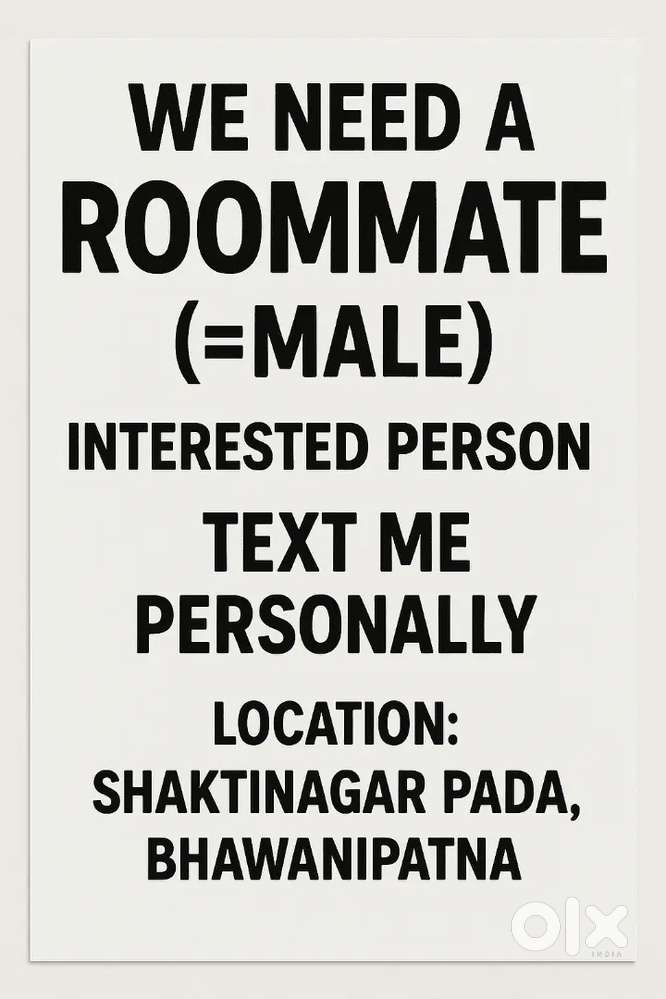 Need roommate in bhawanipatna.