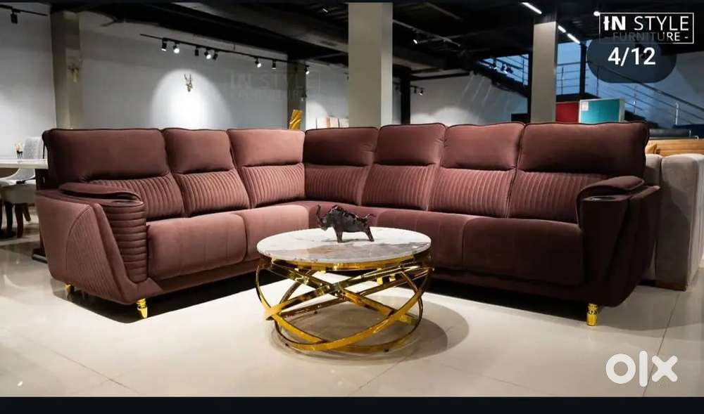 L shape sofa with fiber back and comfortable sitting with pillow