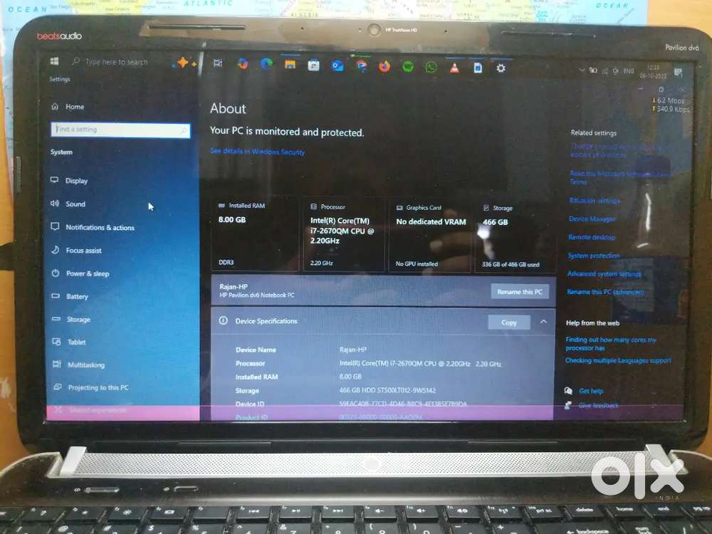 Hp pavilion dv6 i7 laptop 8gb ram finger print lock