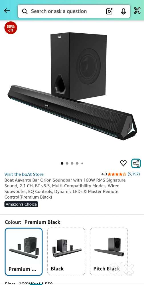 Boat Aavante Bar Orion Soundbar with 160W RMS Signature Sound, 2.1 CH