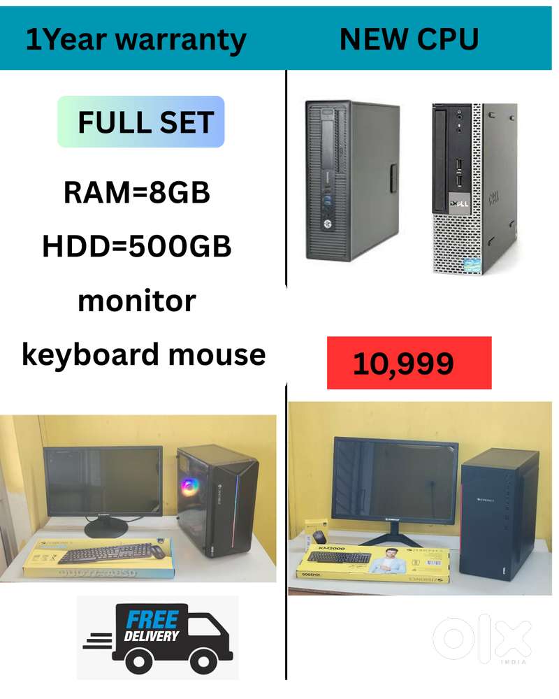 2GB Graphics  Basic Software  Ram - 8GB  Hard disk - 500GB  Cash on ho