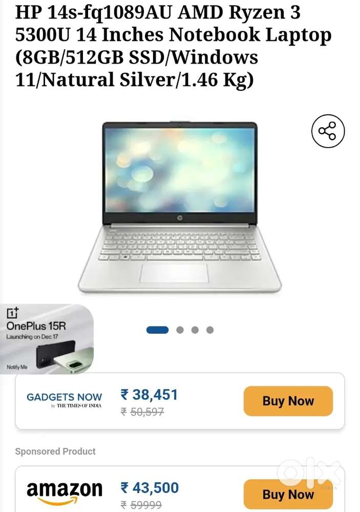 HP 14s-fq1089AU AMD Ryzen 3 5300U 14 Inches Notebook Laptop