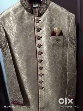 Manyavar Golden Sherwani – Premium Groom Wear | Like New