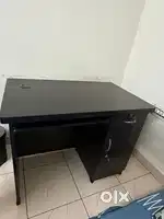 “Dark Brown Study Table with Stool - Compact & Stylish”