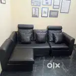 L shaped Black Leatherette Sofa